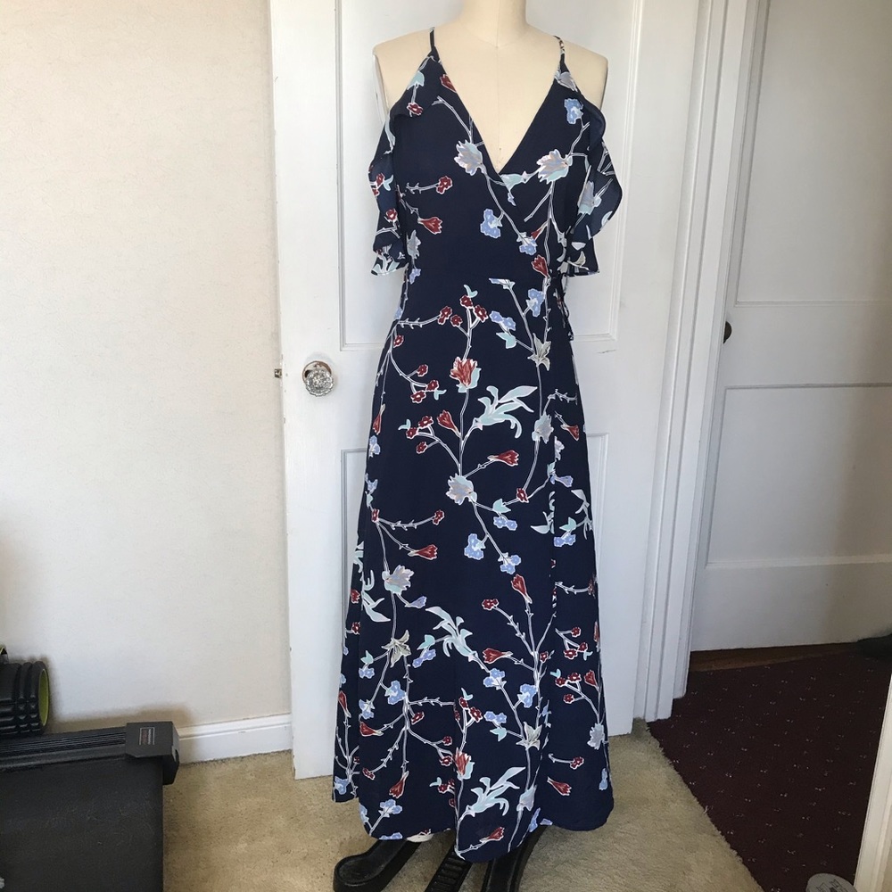 LUSH maxi wrap dress with ruffle sleeve